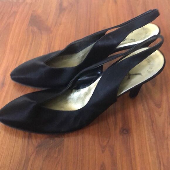 Yves Saint Laurent Paris Vintage black satin mid he’ll slingbacks classics size - Picture 3 of 8